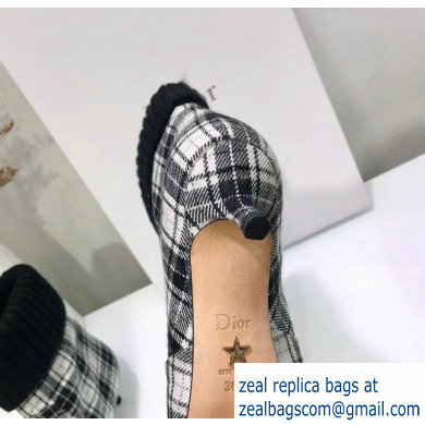 Dior Heel 3.5cm Beat Low Boots in Tartan Fabric Black/White 2019
