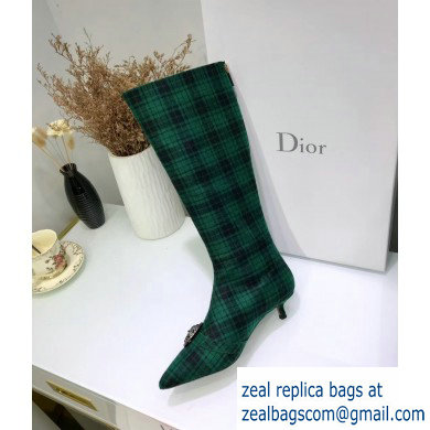 Dior Heel 3.5cm Gang High Boots in Tartan Fabric Black/Green 2019
