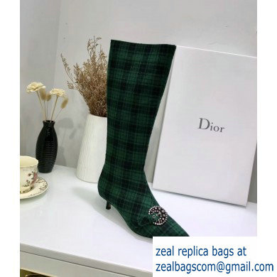 Dior Heel 3.5cm Gang High Boots in Tartan Fabric Black/Green 2019