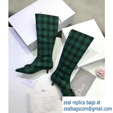 Dior Heel 3.5cm Gang High Boots in Tartan Fabric Black/Green 2019