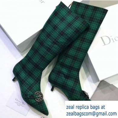 Dior Heel 3.5cm Gang High Boots in Tartan Fabric Black/Green 2019 - Click Image to Close