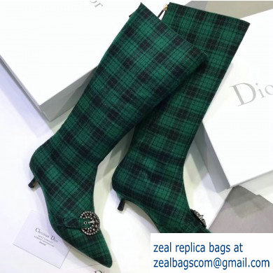 Dior Heel 3.5cm Gang High Boots in Tartan Fabric Black/Green 2019