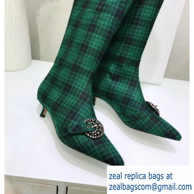 Dior Heel 3.5cm Gang High Boots in Tartan Fabric Black/Green 2019