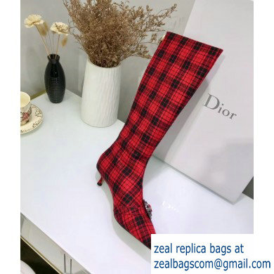 Dior Heel 3.5cm Gang High Boots in Tartan Fabric Black/Red 2019 - Click Image to Close