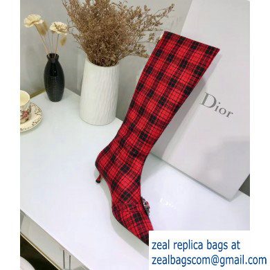 Dior Heel 3.5cm Gang High Boots in Tartan Fabric Black/Red 2019