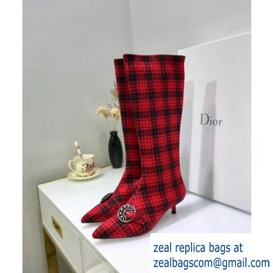 Dior Heel 3.5cm Gang High Boots in Tartan Fabric Black/Red 2019 - Click Image to Close