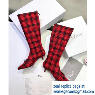 Dior Heel 3.5cm Gang High Boots in Tartan Fabric Black/Red 2019