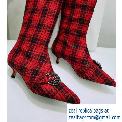 Dior Heel 3.5cm Gang High Boots in Tartan Fabric Black/Red 2019 - Click Image to Close