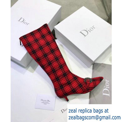 Dior Heel 3.5cm Gang High Boots in Tartan Fabric Black/Red 2019 - Click Image to Close