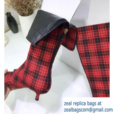 Dior Heel 3.5cm Gang High Boots in Tartan Fabric Black/Red 2019