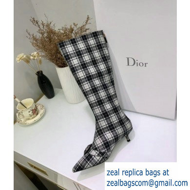 Dior Heel 3.5cm Gang High Boots in Tartan Fabric Black/White 2019