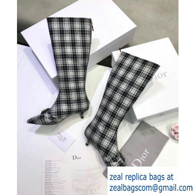 Dior Heel 3.5cm Gang High Boots in Tartan Fabric Black/White 2019