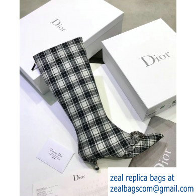 Dior Heel 3.5cm Gang High Boots in Tartan Fabric Black/White 2019 - Click Image to Close