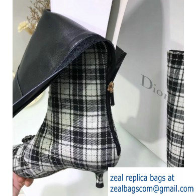 Dior Heel 3.5cm Gang High Boots in Tartan Fabric Black/White 2019