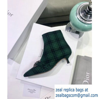 Dior Heel 3.5cm Gang Low Boots in Tartan Fabric Black/Green 2019