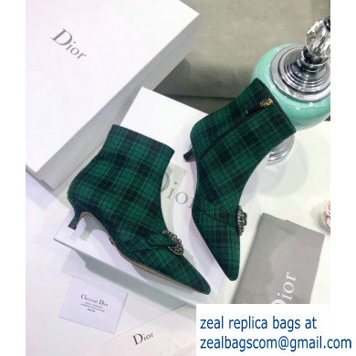 Dior Heel 3.5cm Gang Low Boots in Tartan Fabric Black/Green 2019