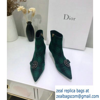 Dior Heel 3.5cm Gang Low Boots in Tartan Fabric Black/Green 2019