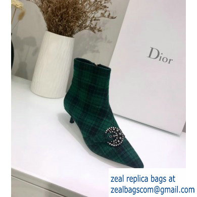 Dior Heel 3.5cm Gang Low Boots in Tartan Fabric Black/Green 2019