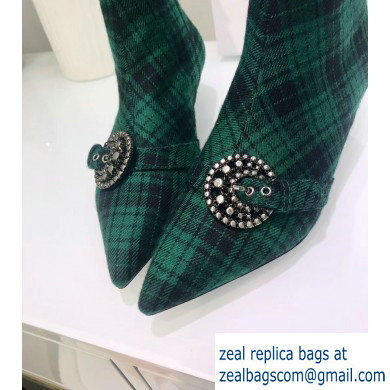 Dior Heel 3.5cm Gang Low Boots in Tartan Fabric Black/Green 2019