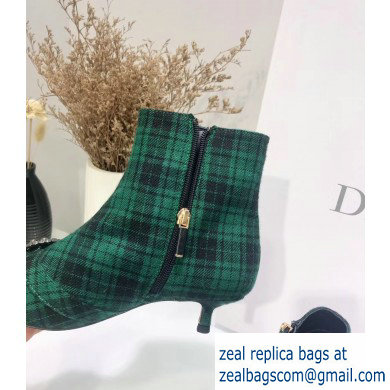 Dior Heel 3.5cm Gang Low Boots in Tartan Fabric Black/Green 2019