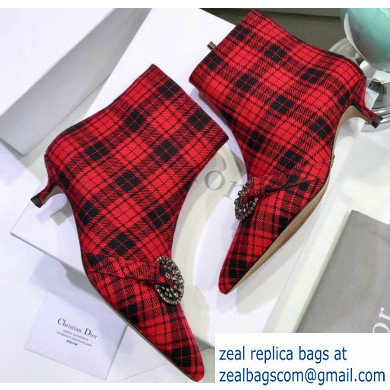 Dior Heel 3.5cm Gang Low Boots in Tartan Fabric Black/Red 2019 - Click Image to Close