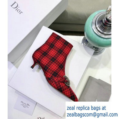 Dior Heel 3.5cm Gang Low Boots in Tartan Fabric Black/Red 2019 - Click Image to Close