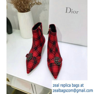 Dior Heel 3.5cm Gang Low Boots in Tartan Fabric Black/Red 2019 - Click Image to Close