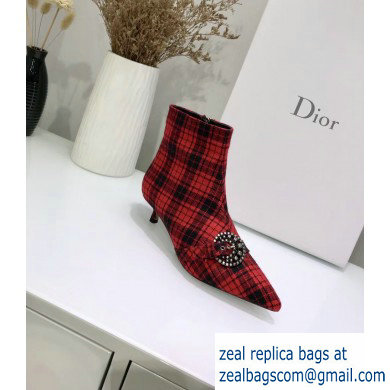 Dior Heel 3.5cm Gang Low Boots in Tartan Fabric Black/Red 2019