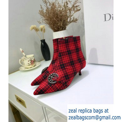 Dior Heel 3.5cm Gang Low Boots in Tartan Fabric Black/Red 2019