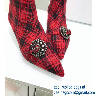 Dior Heel 3.5cm Gang Low Boots in Tartan Fabric Black/Red 2019 - Click Image to Close