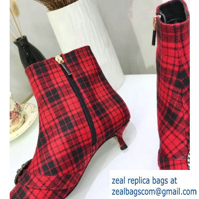 Dior Heel 3.5cm Gang Low Boots in Tartan Fabric Black/Red 2019 - Click Image to Close