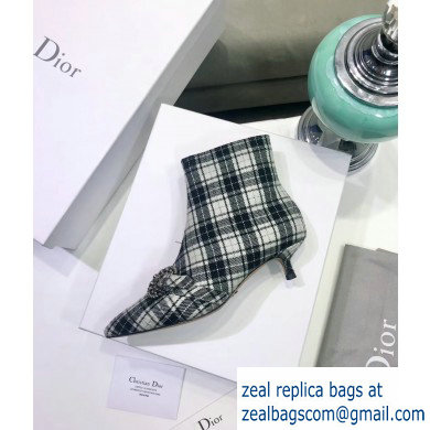 Dior Heel 3.5cm Gang Low Boots in Tartan Fabric Black/White 2019