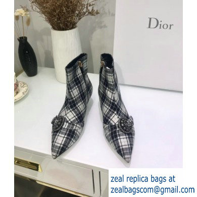Dior Heel 3.5cm Gang Low Boots in Tartan Fabric Black/White 2019