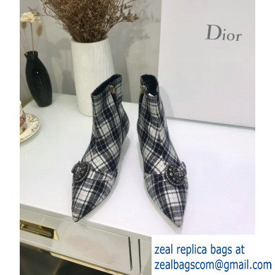 Dior Heel 3.5cm Gang Low Boots in Tartan Fabric Black/White 2019