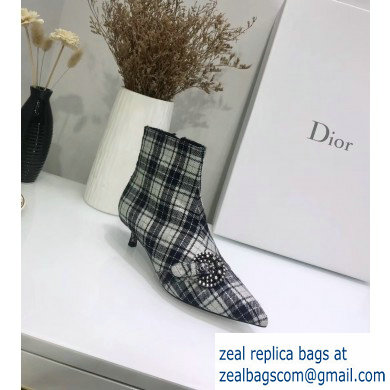 Dior Heel 3.5cm Gang Low Boots in Tartan Fabric Black/White 2019