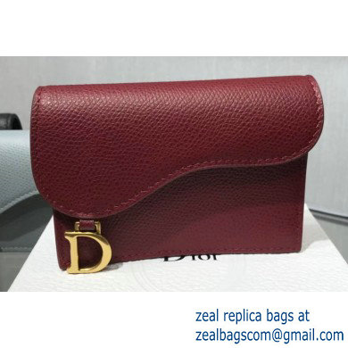 Dior Leather Saddle Flap Card Holder Burgundy 2019