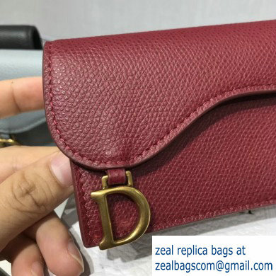 Dior Leather Saddle Flap Card Holder Burgundy 2019