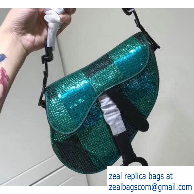 Dior Mini Saddle Bag with Sequins Check Green 2019 - Click Image to Close