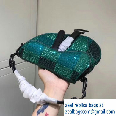 Dior Mini Saddle Bag with Sequins Check Green 2019 - Click Image to Close