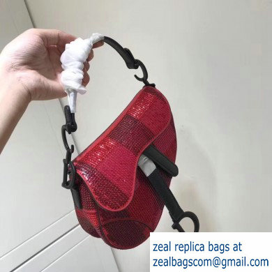 Dior Mini Saddle Bag with Sequins Check Red 2019