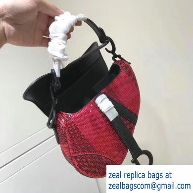 Dior Mini Saddle Bag with Sequins Check Red 2019 - Click Image to Close