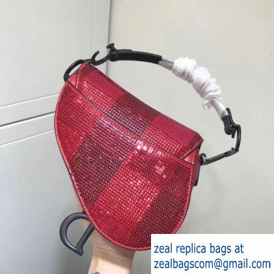 Dior Mini Saddle Bag with Sequins Check Red 2019