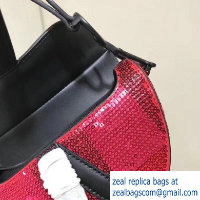 Dior Mini Saddle Bag with Sequins Check Red 2019 - Click Image to Close