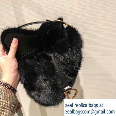 Dior Mink Fur Mini Saddle Bag Black 2019