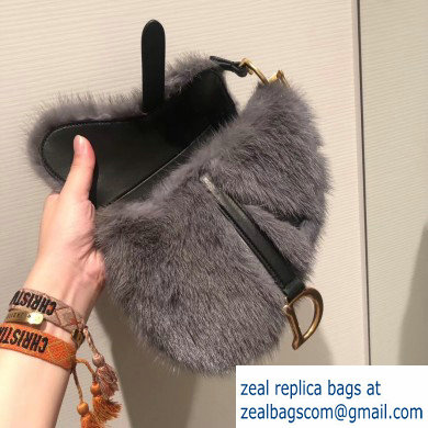 Dior Mink Fur Mini Saddle Bag Gray 2019