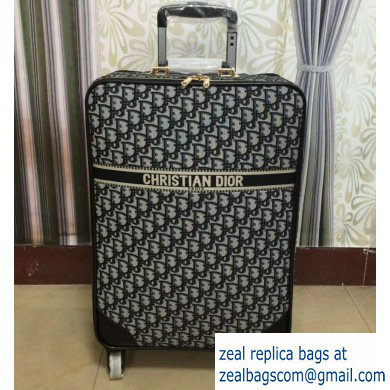 Dior Oblique Canvas Blue Trolley Travel Luggage Bag