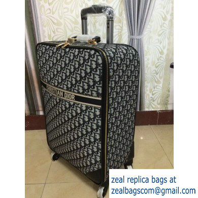 Dior Oblique Canvas Blue Trolley Travel Luggage Bag