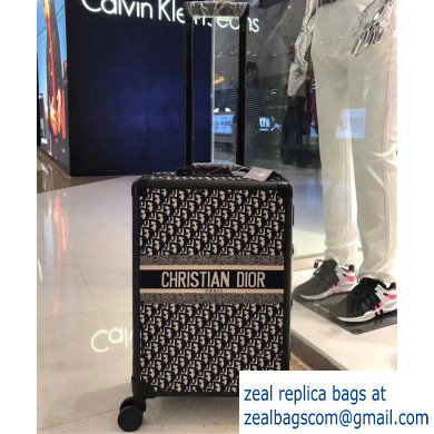 Dior Oblique Canvas Trolley Travel Luggage Bag Black