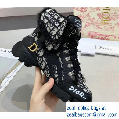 Dior Oblique Shearling High-top Sneakers Black 2019 - Click Image to Close