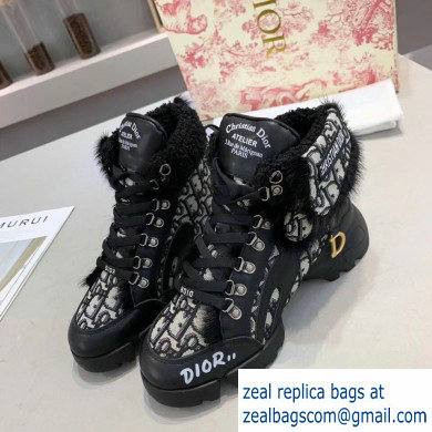 Dior Oblique Shearling High-top Sneakers Black 2019 - Click Image to Close